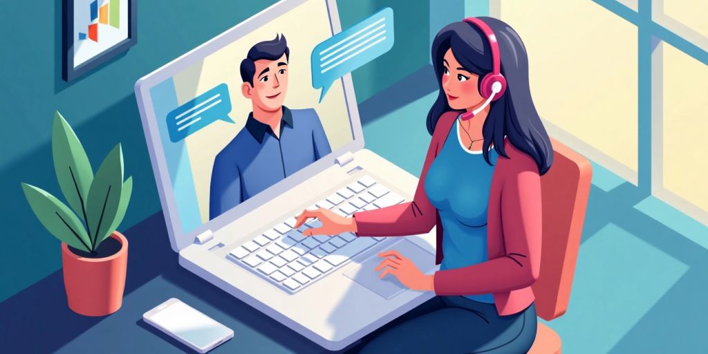 Isometric illustration of live chat customer support.