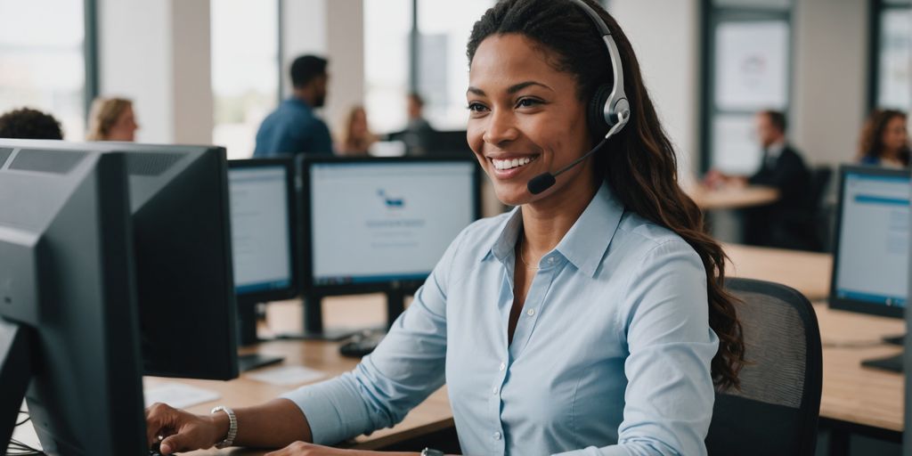 Customer service rep smiling with headset