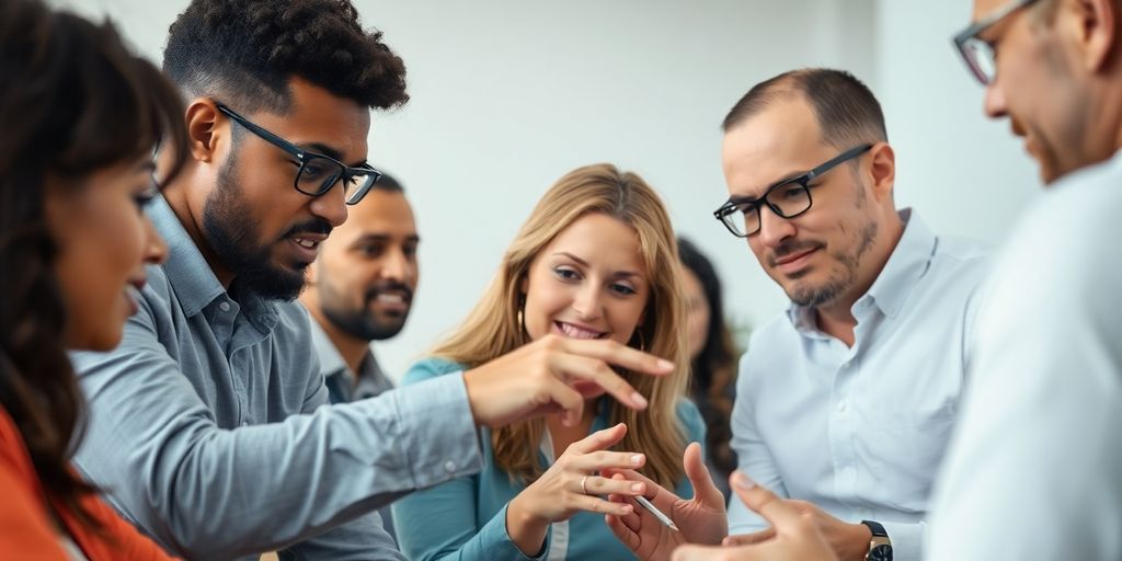 Group of diverse people collaborating in a meeting.