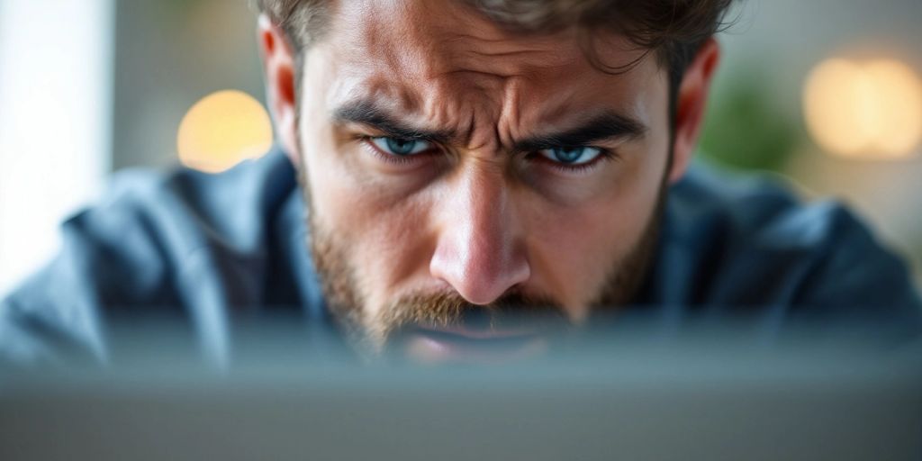 Frustrated person staring at a slow computer screen.